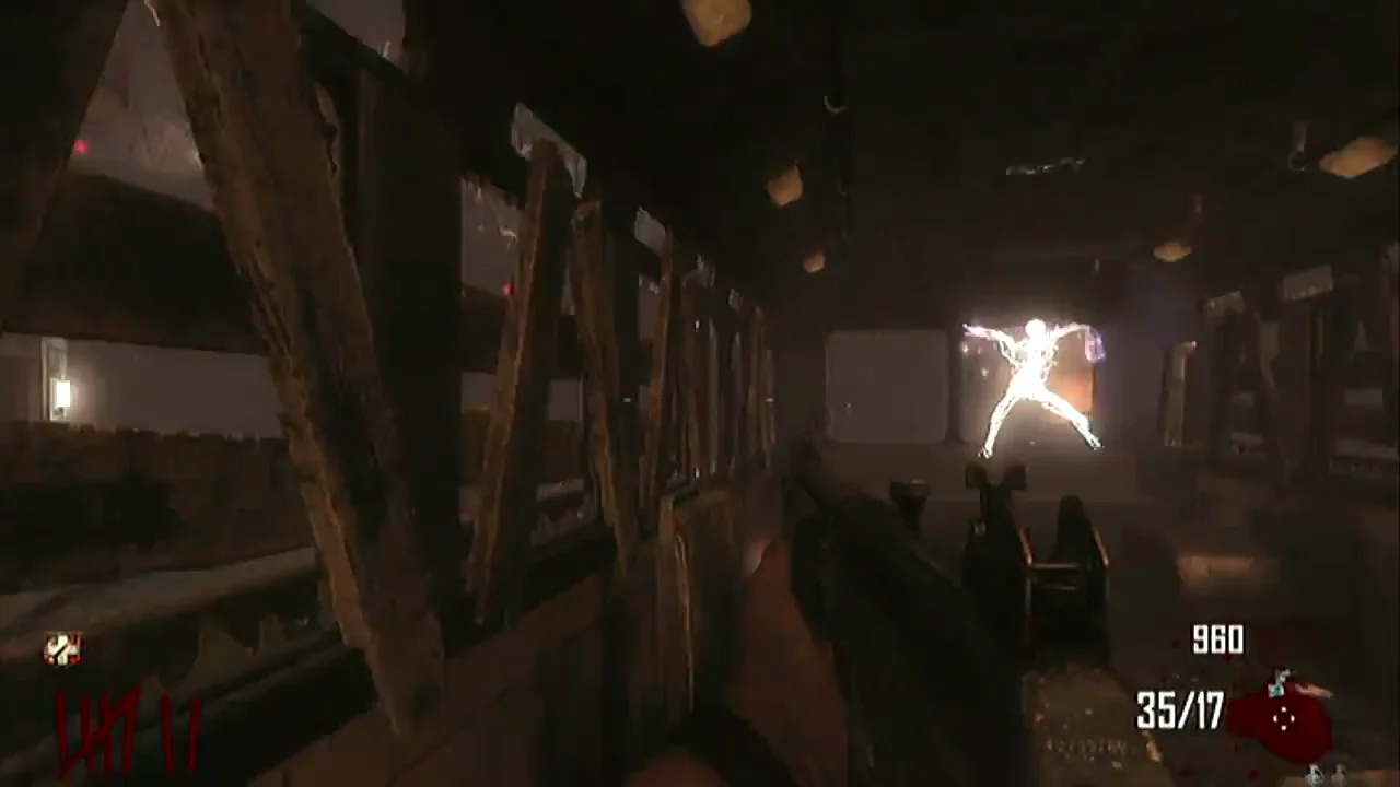 The Avogadro latched onto the back window of the bus, seen from inside the moving bus in TranZit, Call of Duty Black Ops II Zombies