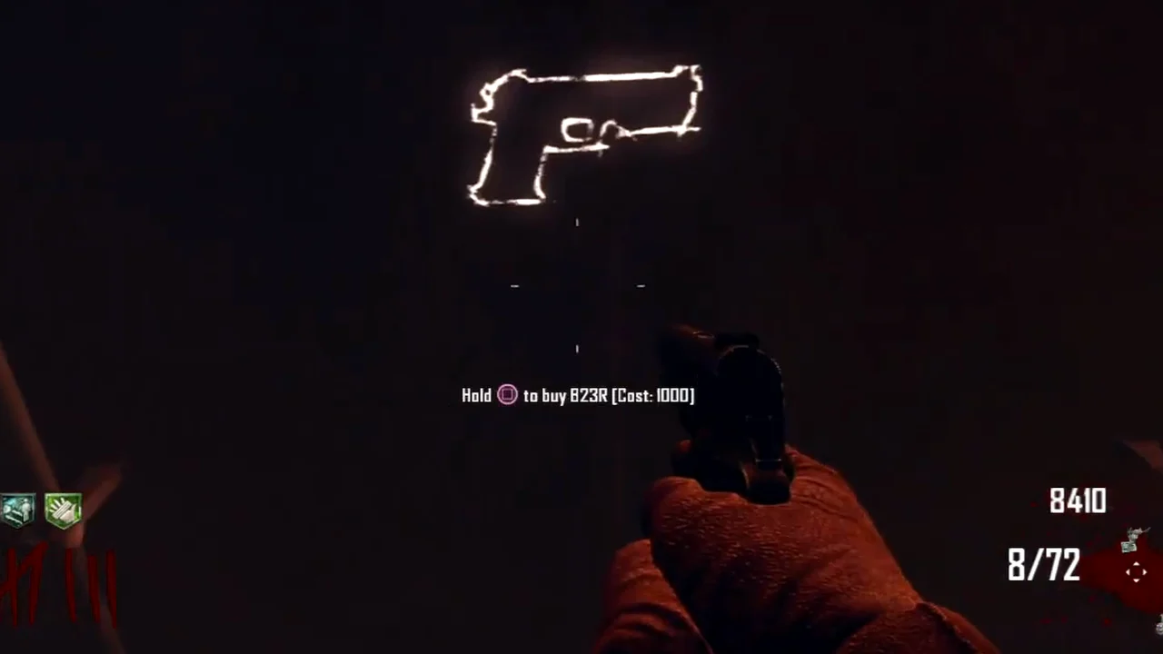 The B23R chalk drawing inside the bus, Hold to buy B23R, Cost 1000 in TranZit, Call of Duty Black Ops II Zombies