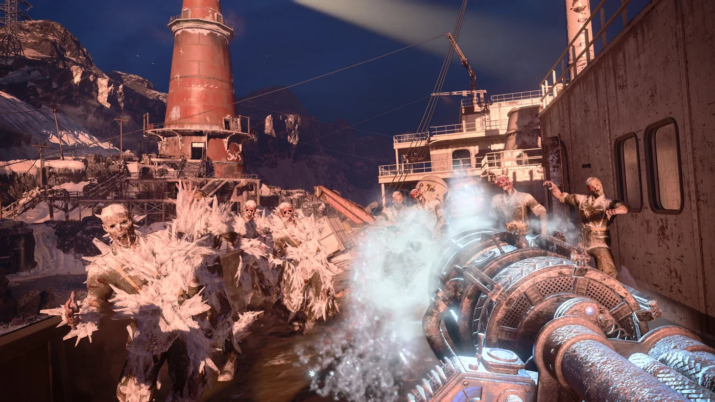 The Tundragun freezing a horde in front of the lighthouse, official screenshot, Tag der Toten, Call of Duty Black Ops 4 Zombies