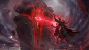Loading screen: Kortifex floating before the Construct as it empowers him, The Archon, Call of Duty Vanguard Zombies
