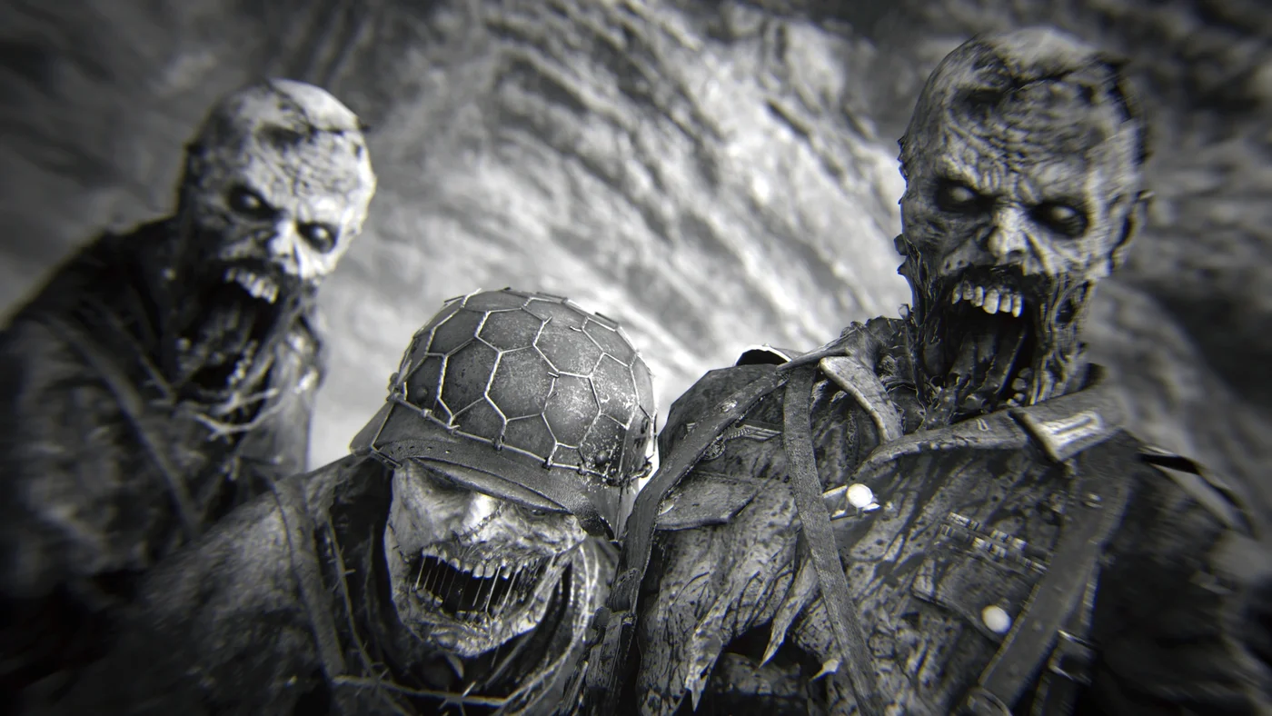Zombies in German helmets coming at the player, I Got This achievement art, The Darkest Shore, Call of Duty WWII Zombies