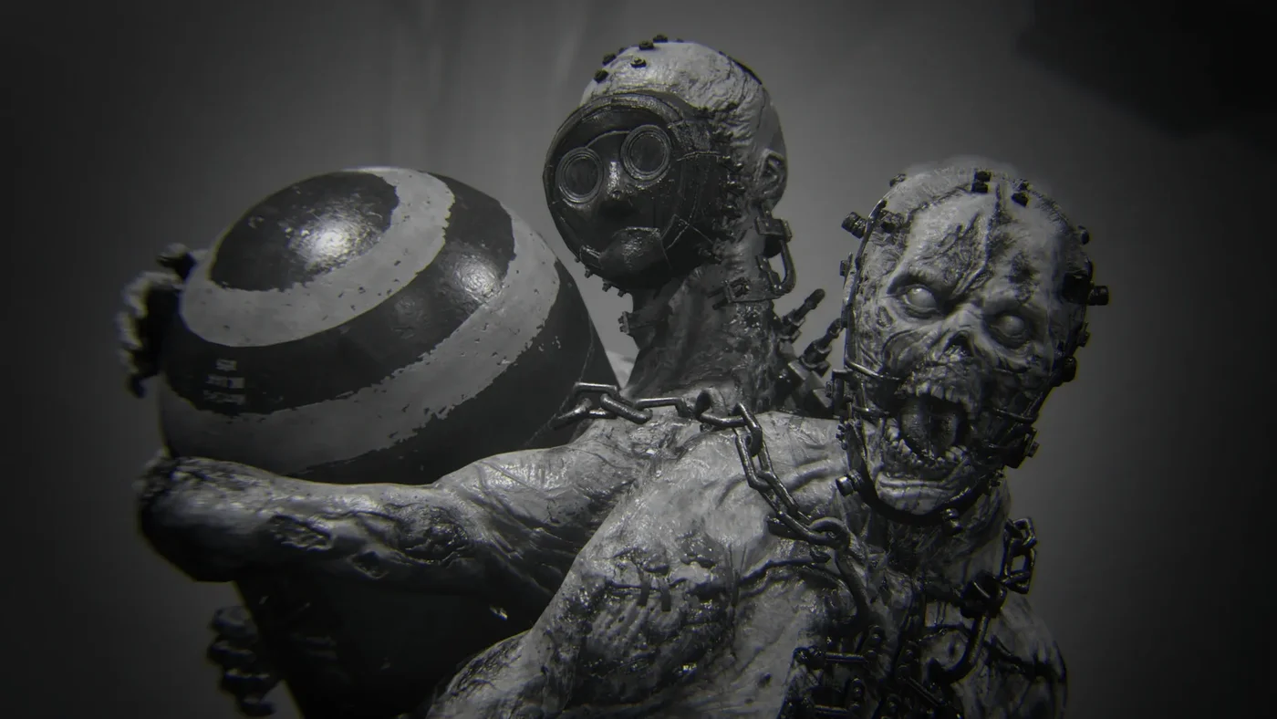 A Bomber with its striped bomb on its back, black and white achievement image of Undertaker, The Final Reich, Call of Duty WWII Zombies