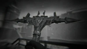 The hilt of Barbarossa's sword held up by a player, black and white achievement image of Fireworks, The Final Reich, Call of Duty WWII Zombies