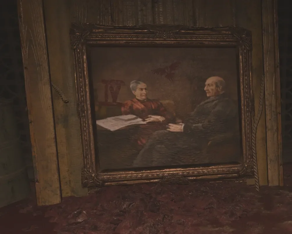 A portrait of two seated men in a gilded frame, in the Sewers, The Final Reich, Call of Duty WWII Zombies