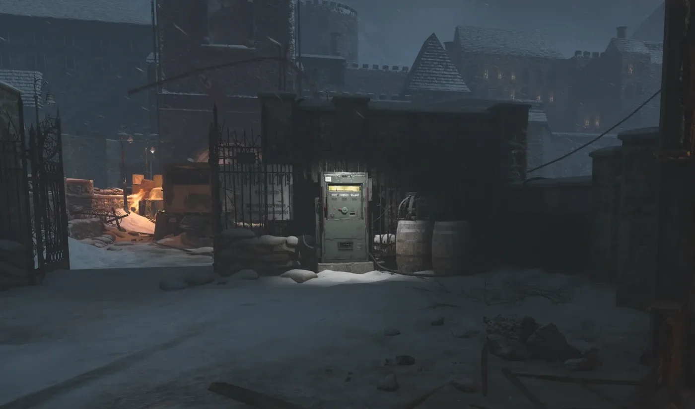Relay 4 next to the gate to the Tower, in the snow, The Final Reich, Call of Duty WWII Zombies
