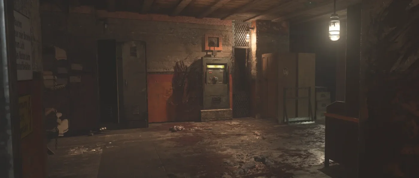 The power switch on the upper floor of the Laboratory, between doors and lockers, The Final Reich, Call of Duty WWII Zombies