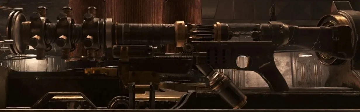 The Tesla Gun seen from the side, with its glass tube and copper coils, The Final Reich, Call of Duty WWII Zombies
