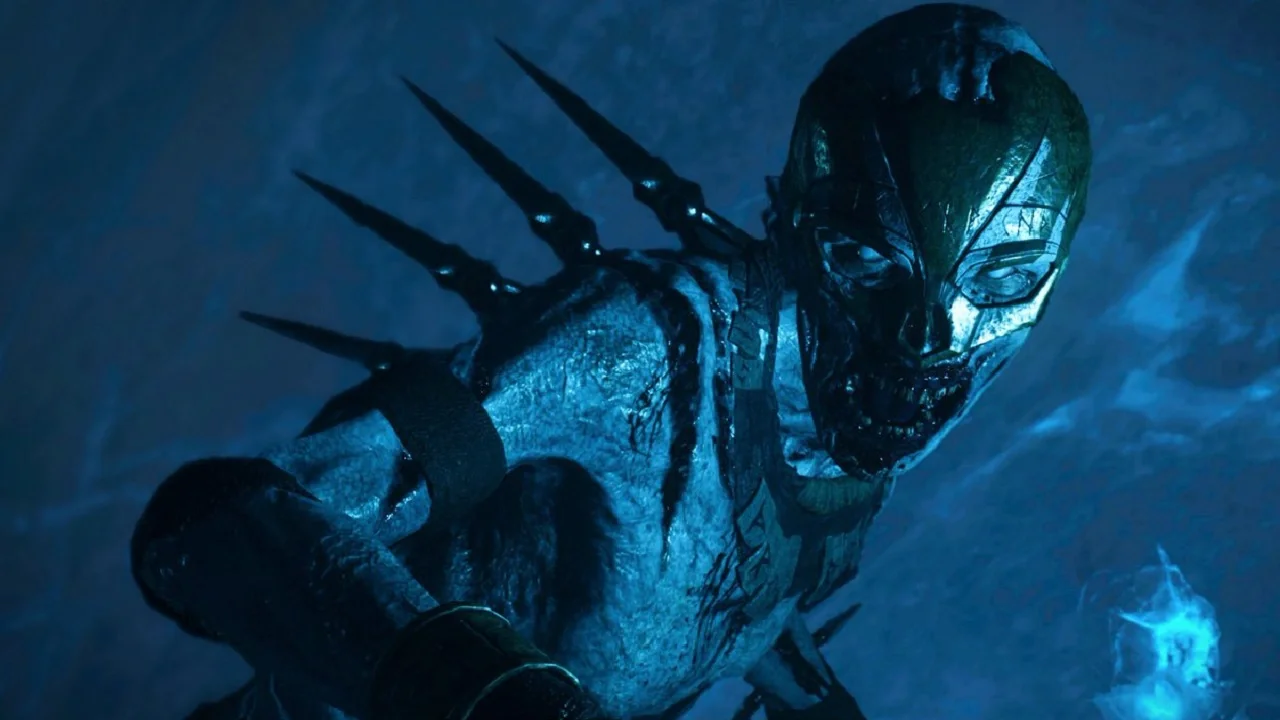 A Corpse Eater with its spiked back in the blue light of the ice, The Frozen Dawn, Call of Duty WWII Zombies