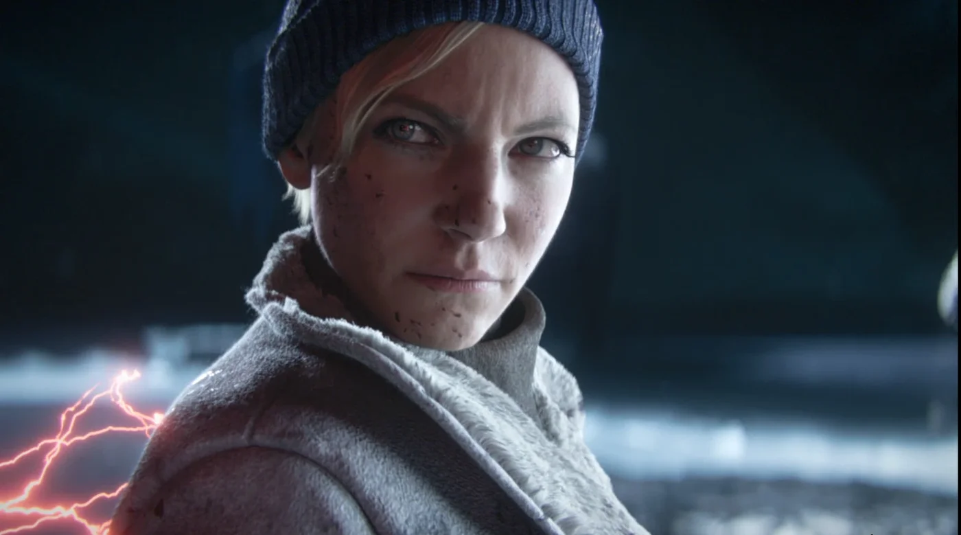 Marie Fischer with red lightning in her hand, ending cinematic, The Frozen Dawn, Call of Duty WWII Zombies