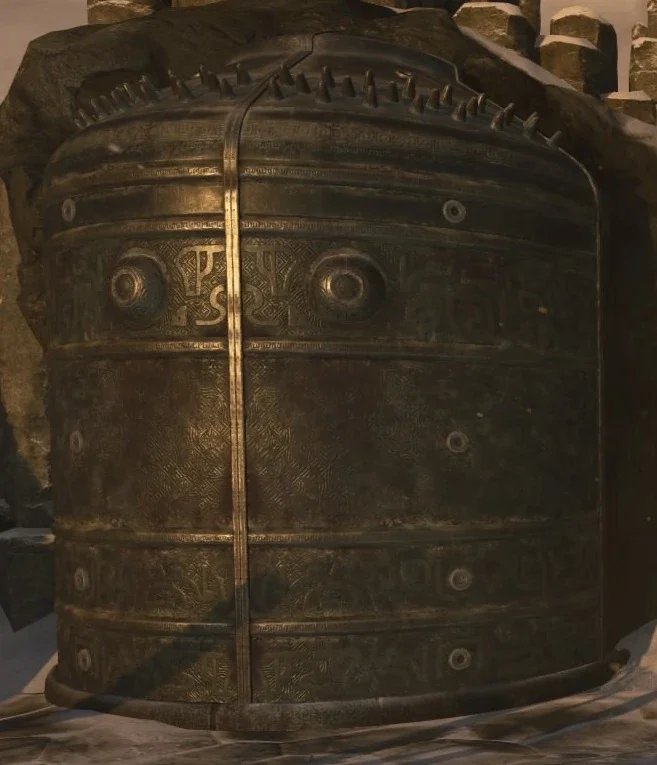 The closed Thulian Transport of the Crash Site, a metal pod in the snow, The Frozen Dawn, Call of Duty WWII Zombies