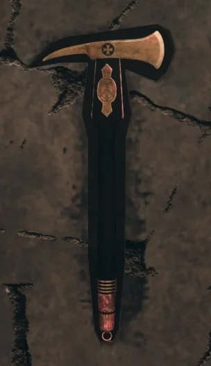 The Holda, a golden axe, in its stone recess, The Shadowed Throne, Call of Duty WWII Zombies