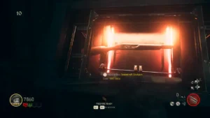 The weapon locker of the Sawed-off Shotgun glowing red, with its 500-Jolt price on screen, The Shadowed Throne, Call of Duty WWII Zombies