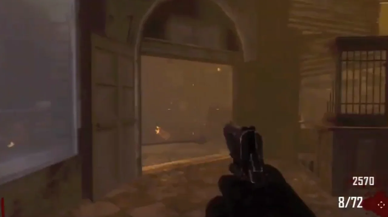 Inside the bank, the arched doorway and the barred teller window in Town, Call of Duty Black Ops II Zombies
