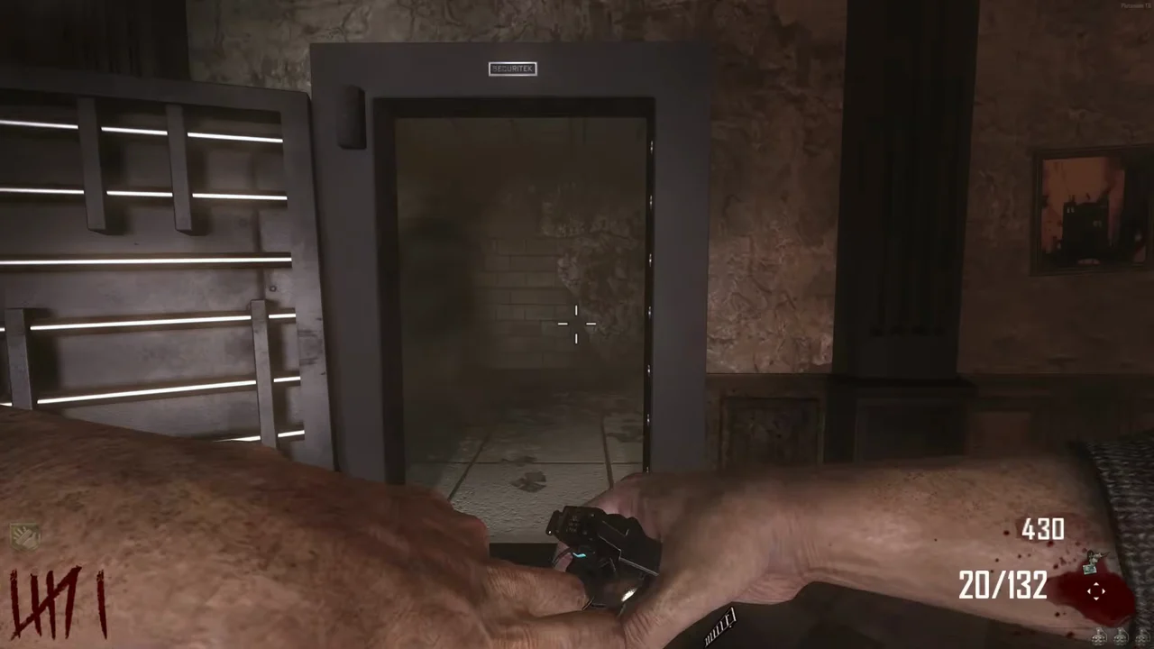 The barred door and the blown-open vault door inside the bank in Town in TranZit, Call of Duty Black Ops II Zombies
