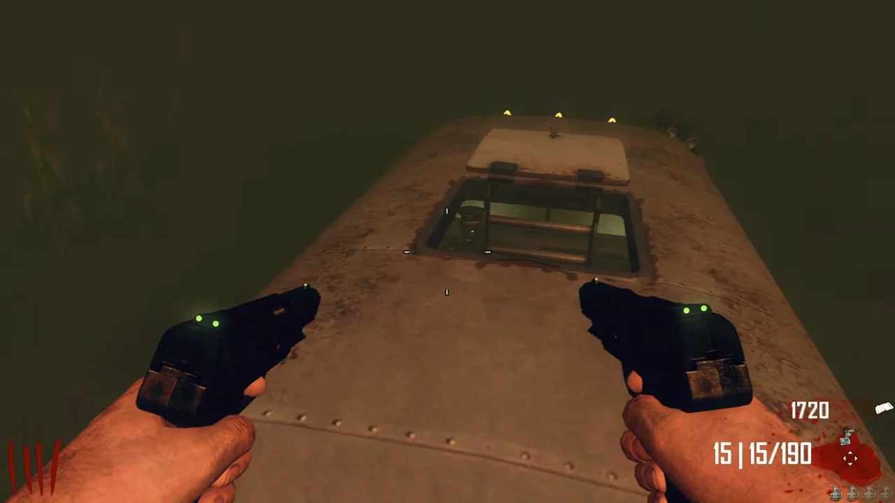 A player riding on the roof of the bus through the cornfield fog in TranZit, Call of Duty Black Ops II Zombies