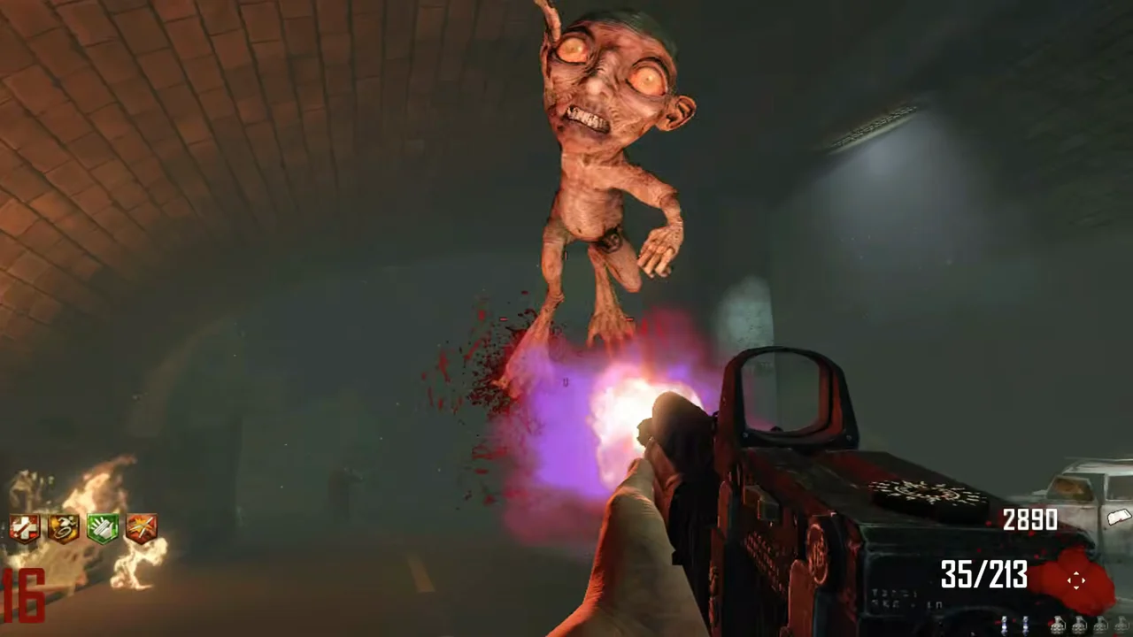 A Denizen leaping at the player in the Tunnel in TranZit, Call of Duty Black Ops II Zombies