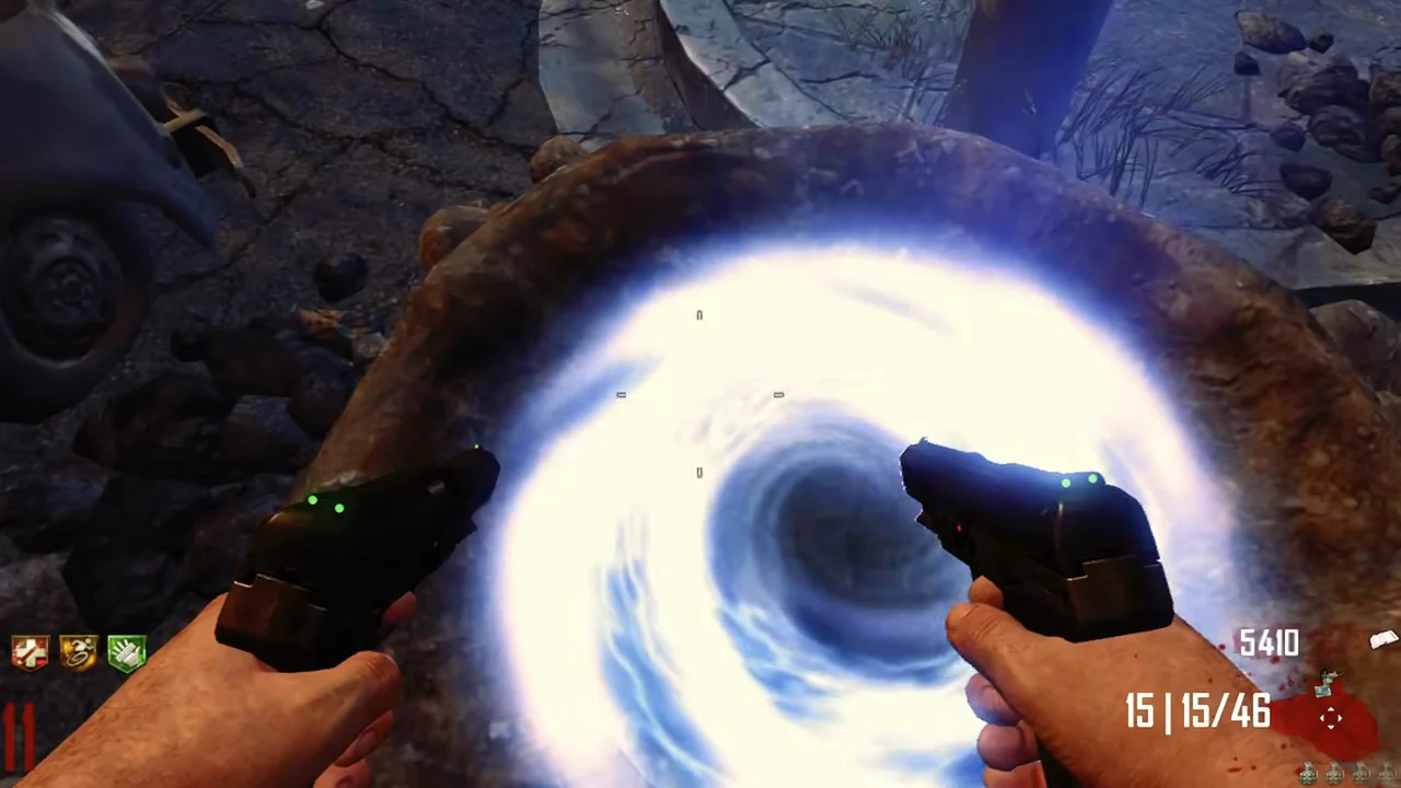 A Denizen portal open in the ground at the foot of a lamp post in TranZit, Call of Duty Black Ops II Zombies