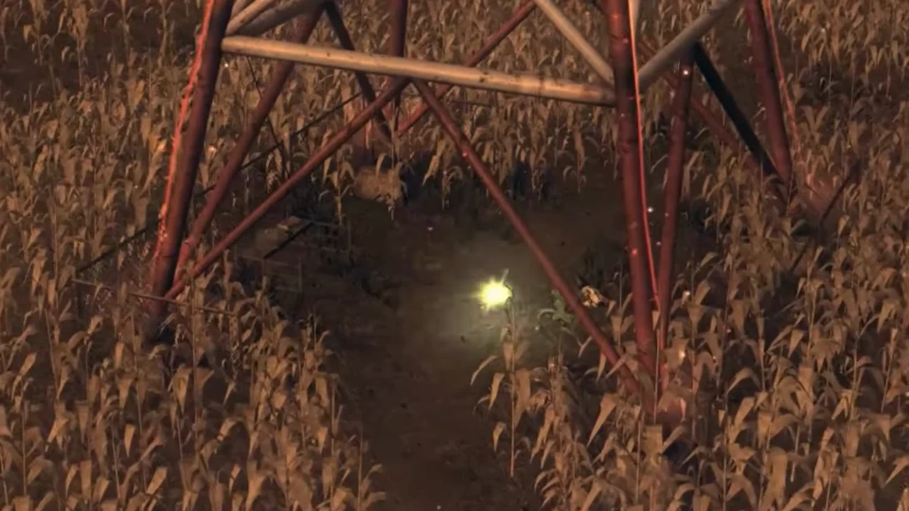 A power-up glowing under the Pylon at the end of Richtofen side of Tower of Babble in TranZit, Call of Duty Black Ops II Zombies