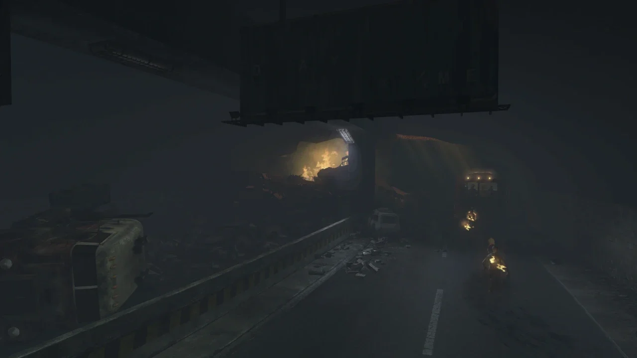 The Tunnel between the Bus Depot and the Diner, a truck burning at the far end in TranZit, Call of Duty Black Ops II Zombies