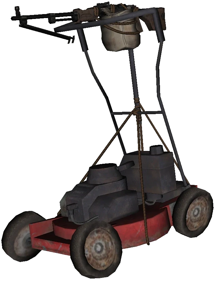 Turret buildable, an RPD mounted on a lawn mower with an ammo bag, model render, Call of Duty Black Ops II Zombies