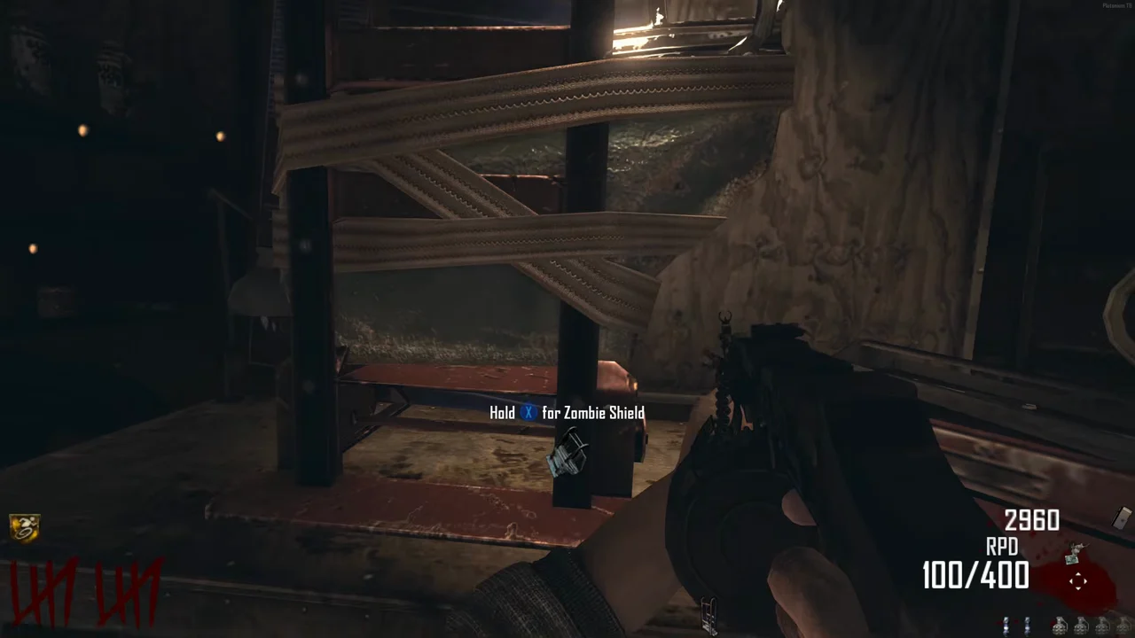 The Zombie Shield built on its workbench in the Diner garage, Hold for Zombie Shield in TranZit, Call of Duty Black Ops II Zombies