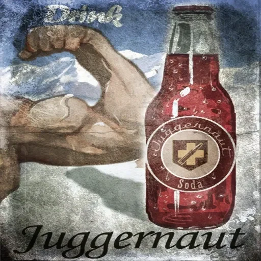 The Juggernog poster, a muscled arm and a red bottle over the word Juggernaut, Verrückt, Call of Duty World at War Zombies