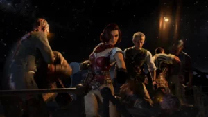 The Chaos crew fighting zombies on the deck of the Titanic at night, intro cinematic, Voyage of Despair, Call of Duty Black Ops 4 Zombies