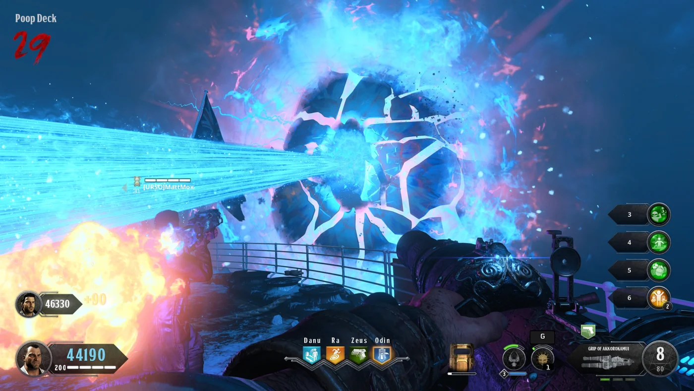The Eye of Malice and Despair firing its freezing beam during the boss fight, Voyage of Despair, Call of Duty Black Ops 4 Zombies