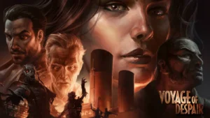 Loading screen of the map, the painted faces of the Chaos crew above the funnels of the Titanic and its zombies, Voyage of Despair, Call of Duty Black Ops 4 Zombies