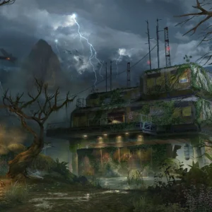 A Division 9 laboratory in the jungle under a stormy sky, promotional art, Zetsubou No Shima, Call of Duty Black Ops III Zombies