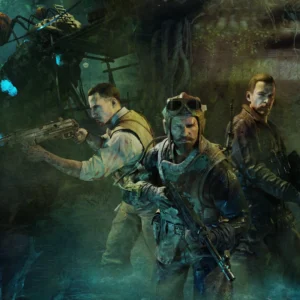 The Primis crew with their weapons in the jungle, loading screen, Zetsubou No Shima, Call of Duty Black Ops III Zombies