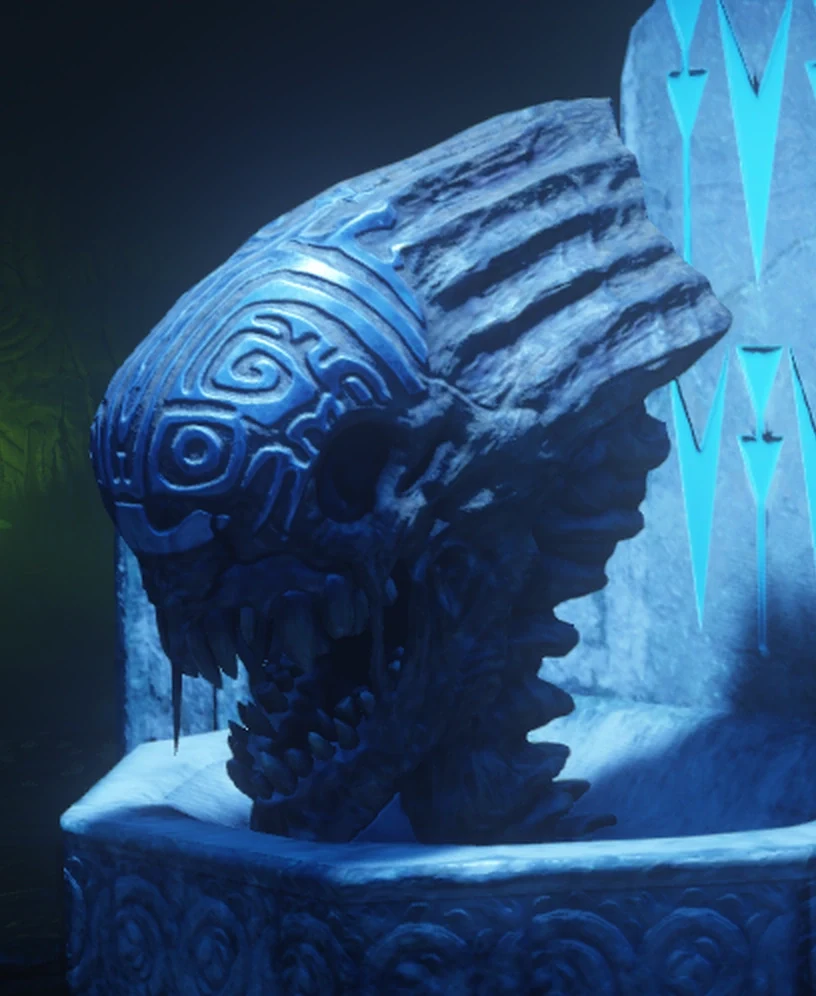The Skull of Nan Sapwe on its stone pedestal, Zetsubou No Shima, Call of Duty Black Ops III Zombies