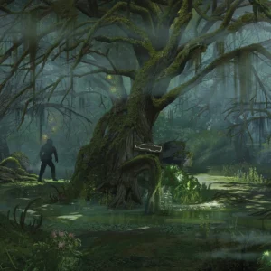Concept art of the starting area, a jungle clearing around a large tree, Zetsubou No Shima, Call of Duty Black Ops III Zombies