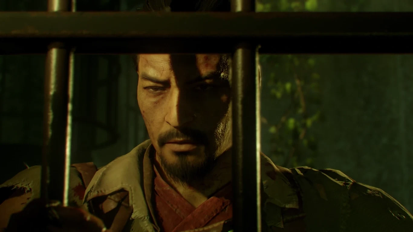 Takeo looking through the bars of a cell in the prison under the Bunker, Zetsubou No Shima, Call of Duty Black Ops III Zombies